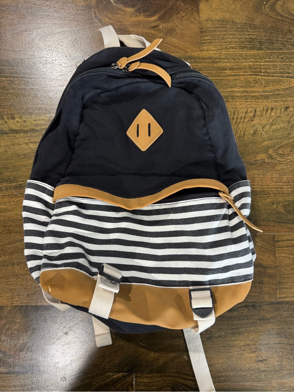 Casual Black and Tan Stripe Canvas Backpack